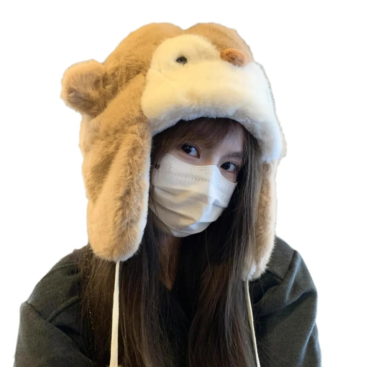 قبعة البطريق اللطيفة من القطيفة للسيدات للخريف والشتاء للحماية من البرد سميكة ودافئة لحماية الأذن تظهر الوجه قبعة تزلج صغيرة لركوب الدراجات #5