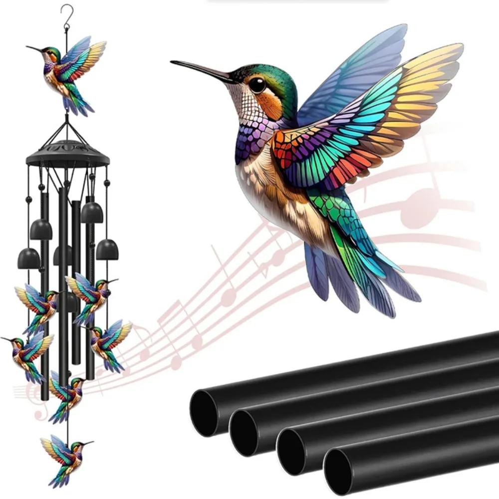 Elegant Metal Wind Chime Durable Premium Metal Hummingbird Wind Chime Painted Ornament Soft Ringing Sound Garden Wind Chime