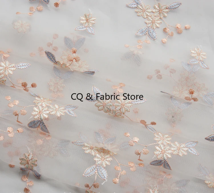 1meter 130cm Small Flower Embroidery Mesh Fabric Diy Fashion Children's Wear Women's Dress Cheongsam Fabric