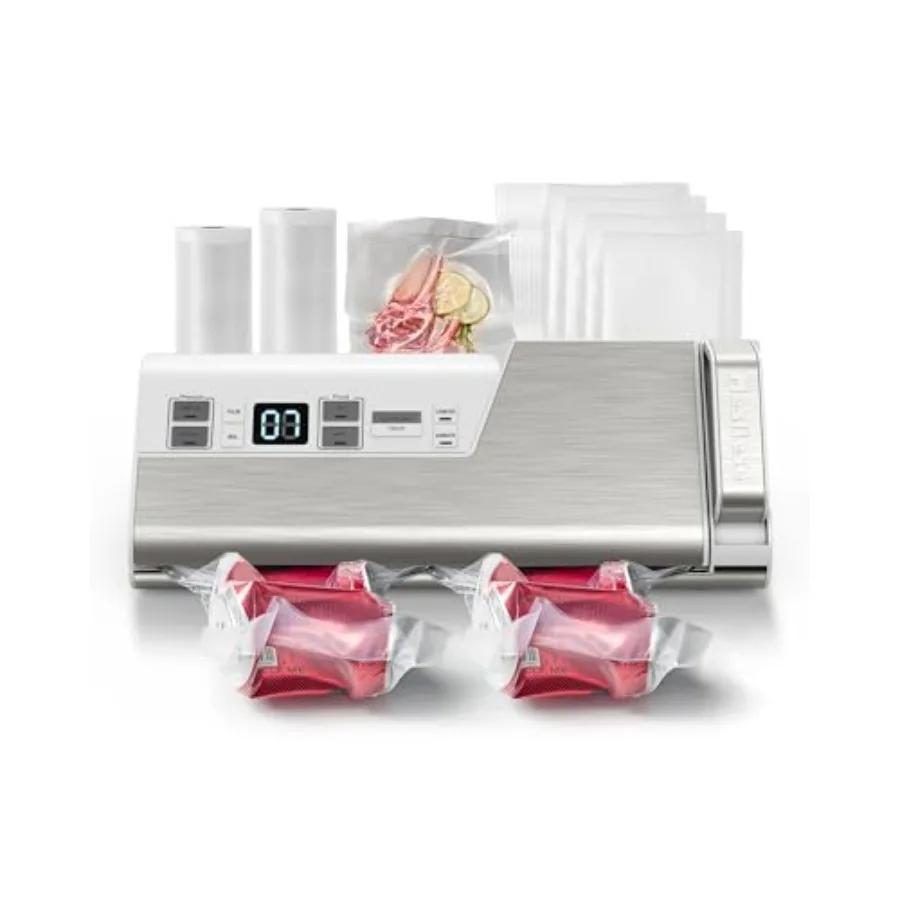 

Vacuum Sealer Machine 95kPa 140W Double Seal Powerful Food Sealer One Hand Operation Food Storage with Build-in Cutter Roll Sto