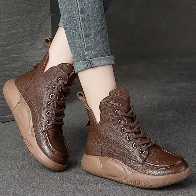 Winter And Autumn Women & Girls Soft Leather Shoes Fashion Female Anti-Slip Ankle Boots Casual Thick-Soled Sneakers Size 35-40