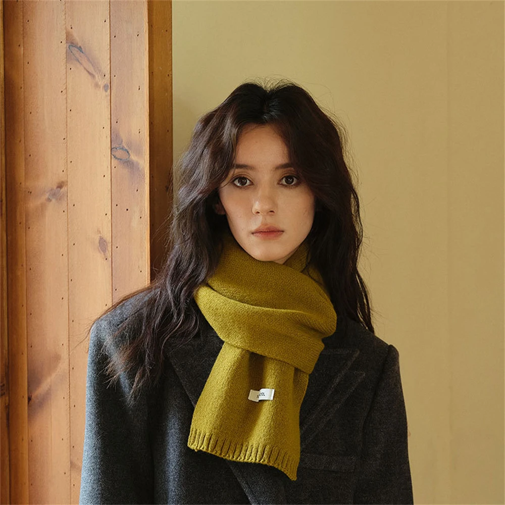 Wool Knitted Solid Color Scarf High Quality Winter Scarf Women Luxury Scarves for Ladies Student Autumn Thickened Warm Scarf