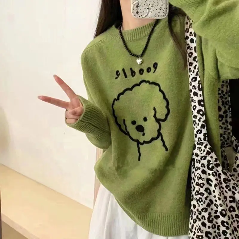 Lazy style orange sweater for women autumn and winter 2024 new loose cartoon super good-looking sweater Japanese knitted sweater