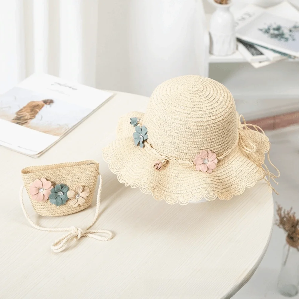 

Набор: соломенная шляпа в нежном цветочном стиле и маленькая сумка, повседневная однотонная солнцезащитная шляпа, панама для активного отдыха и путешествий