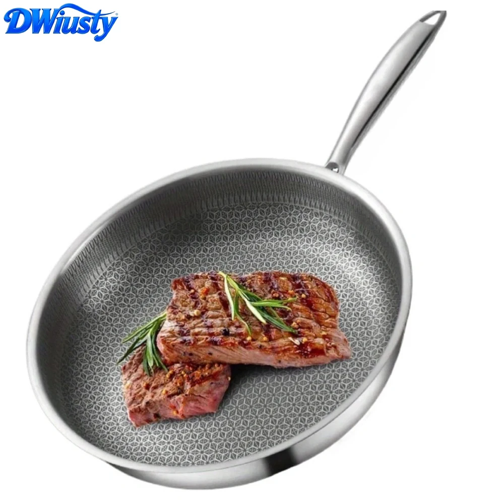 Sartén Antiadherente de Titanio Puro Alemán DWiusty de 26/28/30cm, Sin Recubrimiento, con Patrón de Martillado, Utensilios de Cocina de Aleación de Titanio