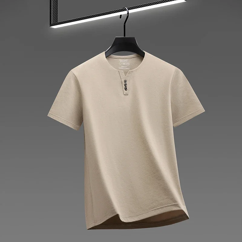Men's Soft Fabric Henley Neck T Shirt With Three Button Detail Short Sleeve Casual And Comfortable Top image 5