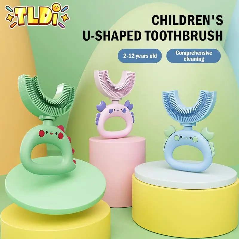 Toothbrush Children 360Degree U-Shaped Child Protective Toothbrush Teethers Brush Cartoon Silicone Kids Teeth Oral Care Cleaning