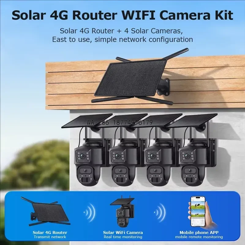 wmwmnu WIFI solar kit with 10W 4G solar router, wireless 360 degree PTZ security IP , 2K 6MP body trackingODM OEM