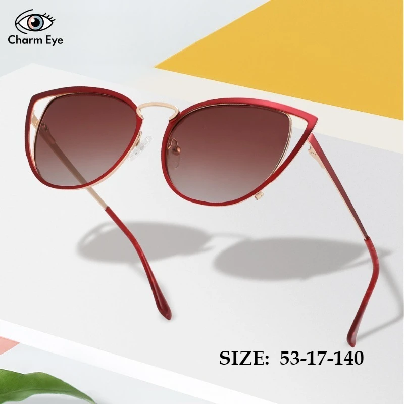 

New Women Red Cat Eye Sunglasses Outdoor Fashion Cute Full Frame Handmade Metal Optical Polarized Sun Glasses UV400 Personalized