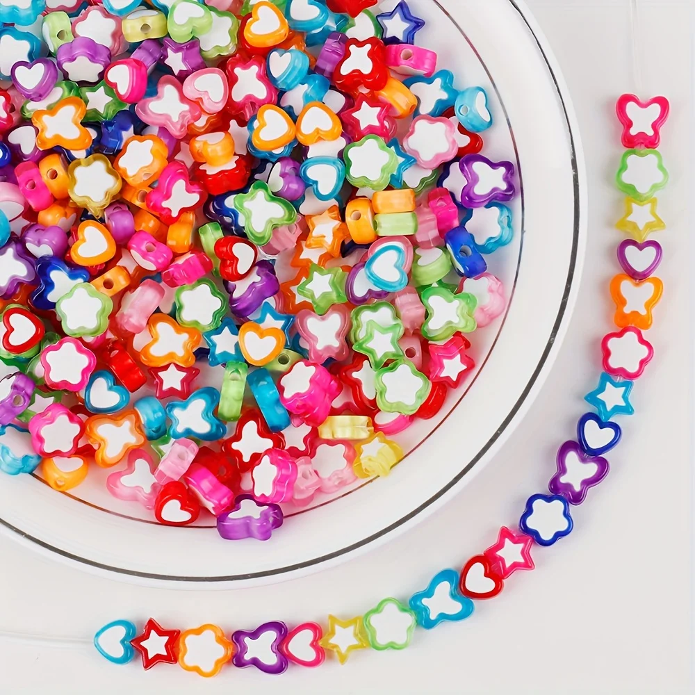 50pcs Bead in Bead Small Peach Heart Plum Blossom Pentagram, Very Beautiful DIY Jewelry Bracelet Decorative Beads