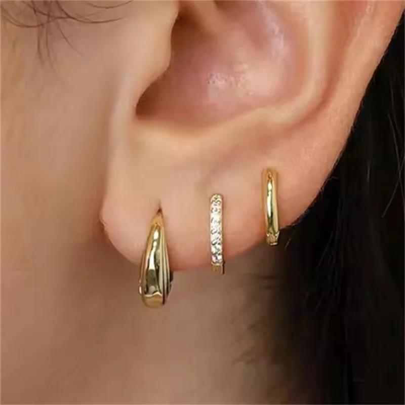 3-teiliges exquisites Zirkon-Creolen-Set mit kleinen Huggies für Damen, Edelstahl, einzigartiger Knorpel-Ohrring-Piercing-Schmuck