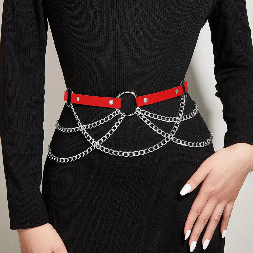 

Women Fashion Belt Chain Street Style Adjustable Belt With Chain Gothic Harness Punk Waist Belt Clothing Accessories