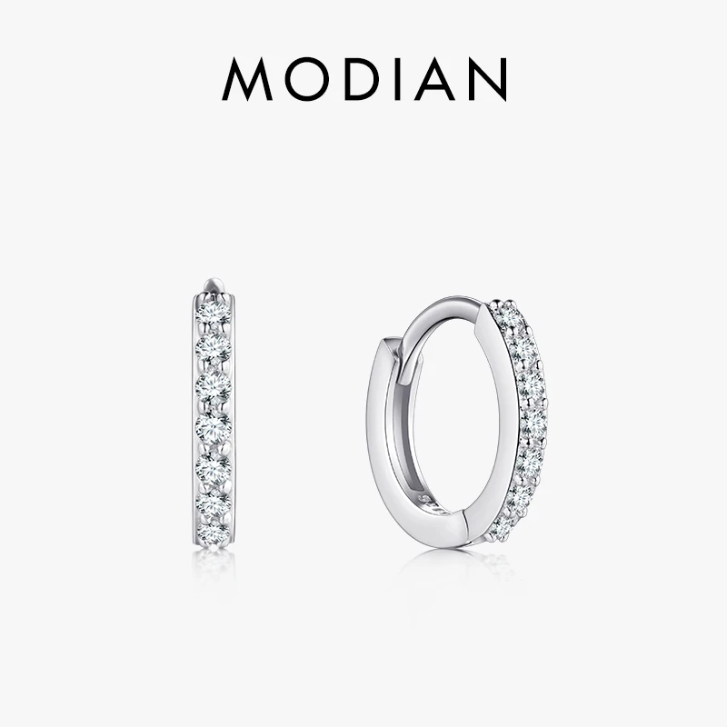 MODIAN 925 Sterling Silver Simple Round Hoop Earrings Shining Clear CZ Ear Buckles For Women Wedding Fine Jewelry