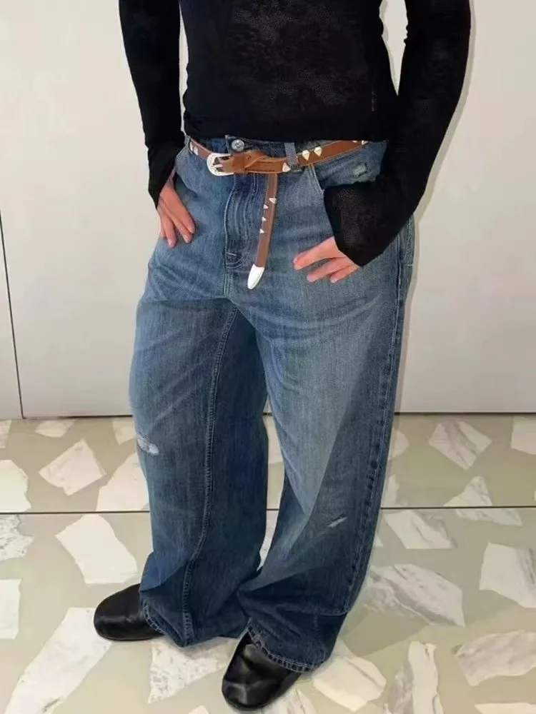 

Джинсы Heavy Du Waed Distred со средней высокой талией Cleanfit, винтажные повседневные длинные брюки, прямые джинсовые джинсы свободного покроя