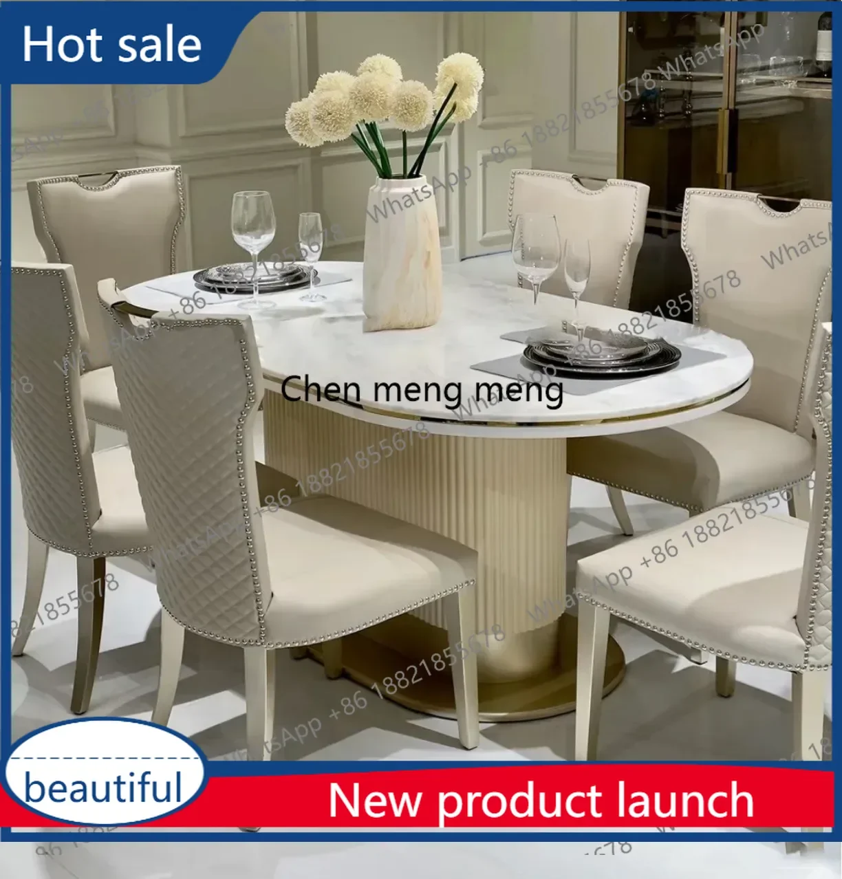 

A55 American light luxury modern solid wood dining table soft bag backrest dining chair solid wood home