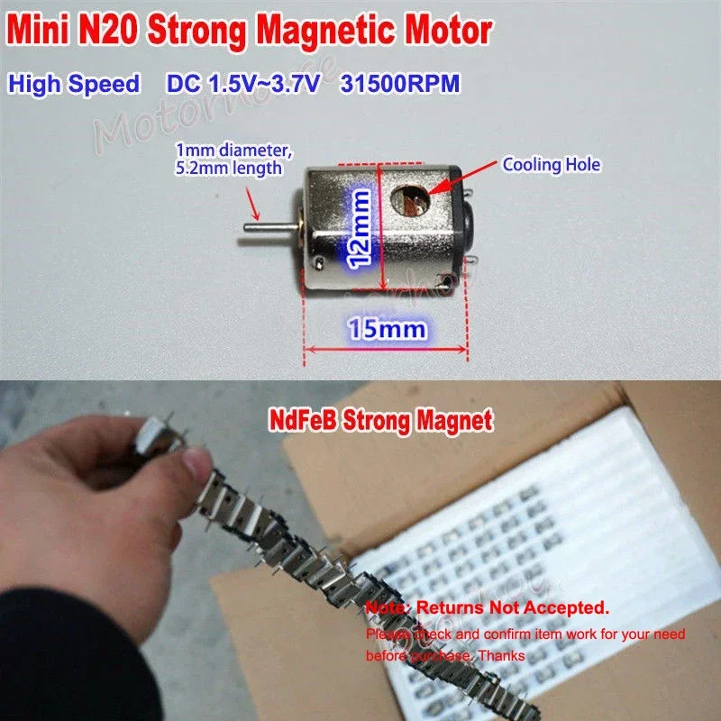 DC 3V 3.7V 31500RPM Mini N20 Neodym NdFeB Super Strong Magnet Micro 10mm*12mm Motor 1mm Shaft DIY Toy Car Boat RC Drone