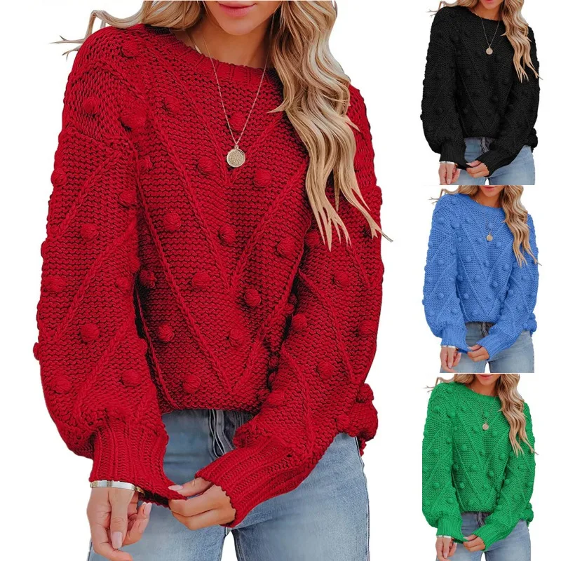 

Women's Wool Ball Knit Loose Long Sleeve Fashion Pullovers Temperament Commuting Autumn & Winter Woman Casual Knitted Sweater