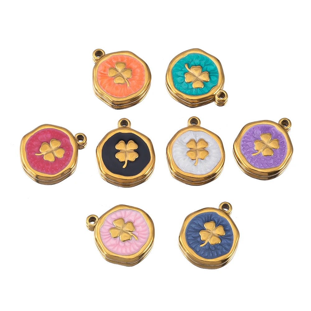 8 stuks goudkleurig roestvrij staal emaille hart oog zon ster ronde charme hangers DIY oorbellen ketting sieraden maken benodigdheden