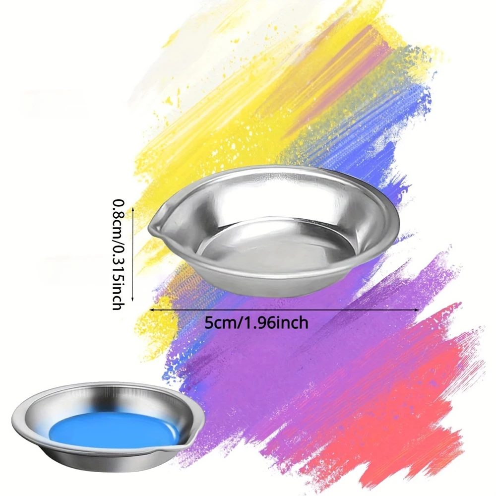 5pcs Pour Mouth Palette Stainless Steel Small Round Paint Tray Artist Watercolours Paint Mixing Palette Tray For Artist