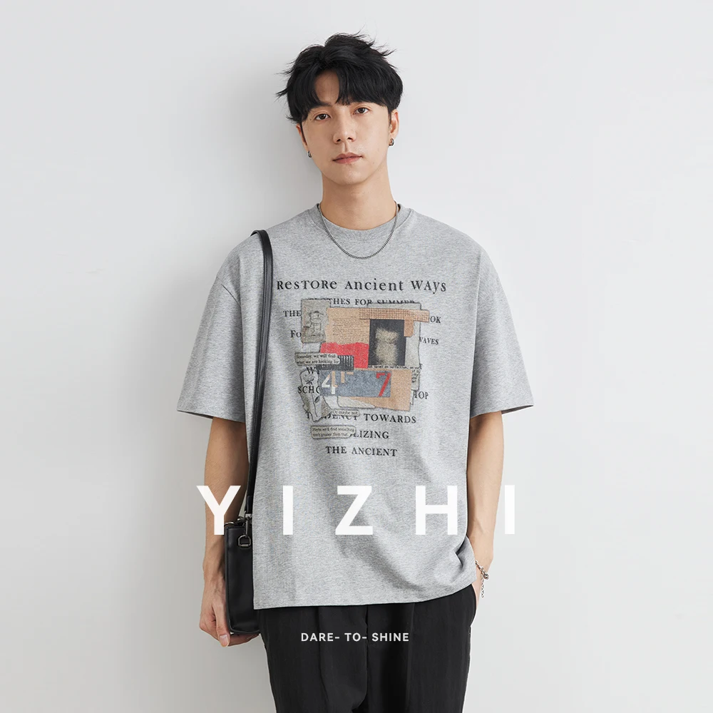 

Men's American Retro Printed Short Sleeve T-shirt Summer New Couple Round Neck Loose Casual Cotton Half Sleeve Top Men Clothing