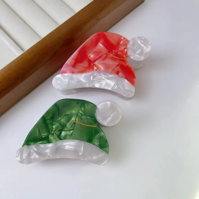 Grande vendita cappello natalizio artiglio per capelli acetato grabber forcina all'ingrosso cappello rosso verde fermagli per capelli granchio accessori per capelli per donna