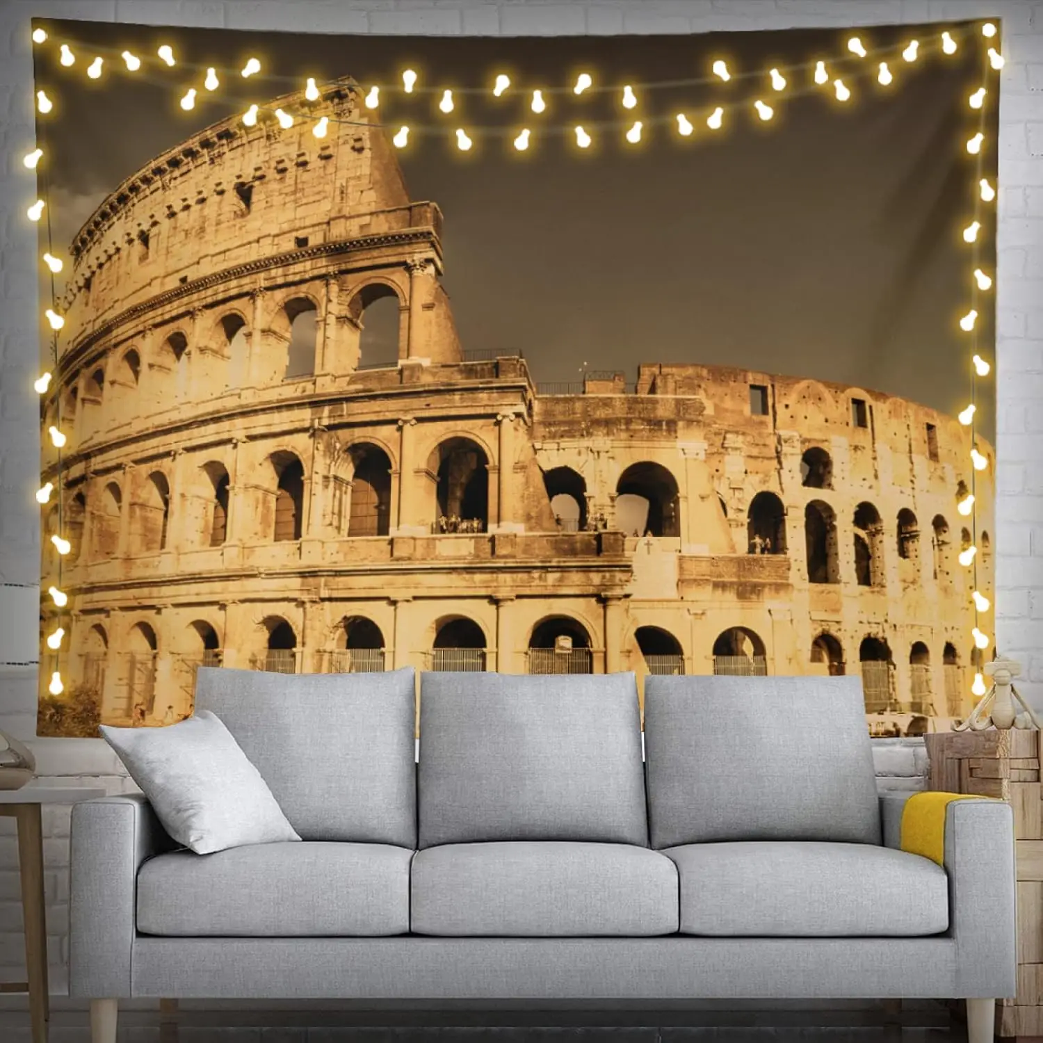 Sepia Colosseum Tapestry, Classic Rome Landmark Print Wall Hanging, Nostalgic Decor for Bedroom, Party & Background Wall