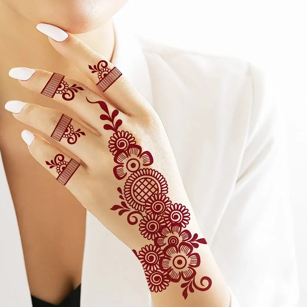 Flower Temporary Tattoos for Women, Waterproof Henna Tattoo Stickers for Hand Water Transfer Body Art Fake Tattoo Instant Tatoo