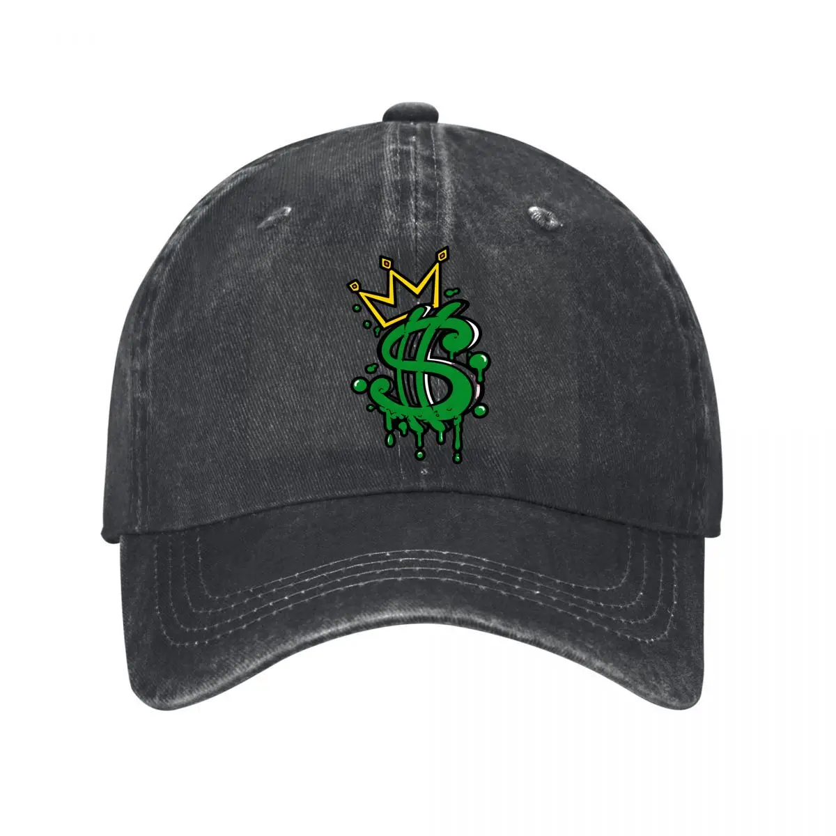 Green Dripping Dollar Sign With Yellow Crown Graphic New Vintage Washed Cotton Baseball Cap Sun Hats