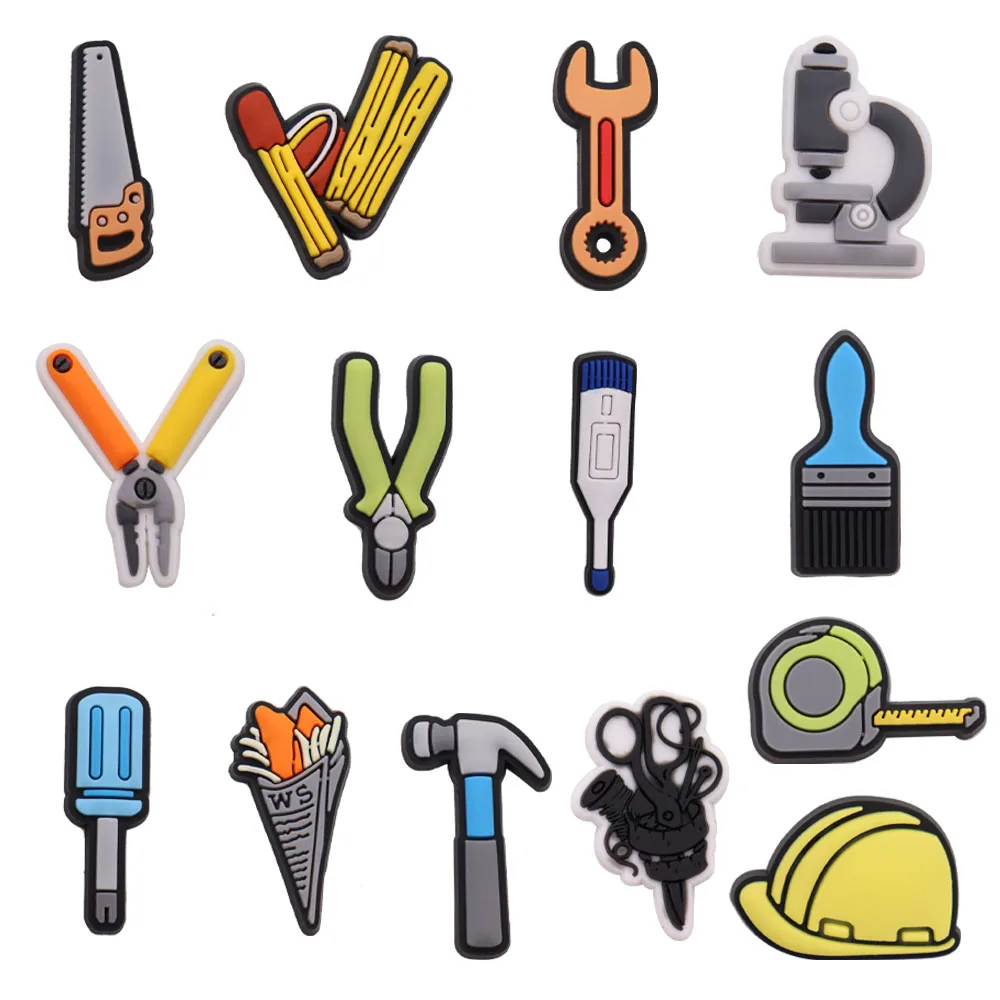 

1-14PCS PVC Tool Brush Pliers Scissors Screwdriver Wrench Hammer Shoe Charms Slipper Accessories For Buckle Clogs Pins Boys Gift