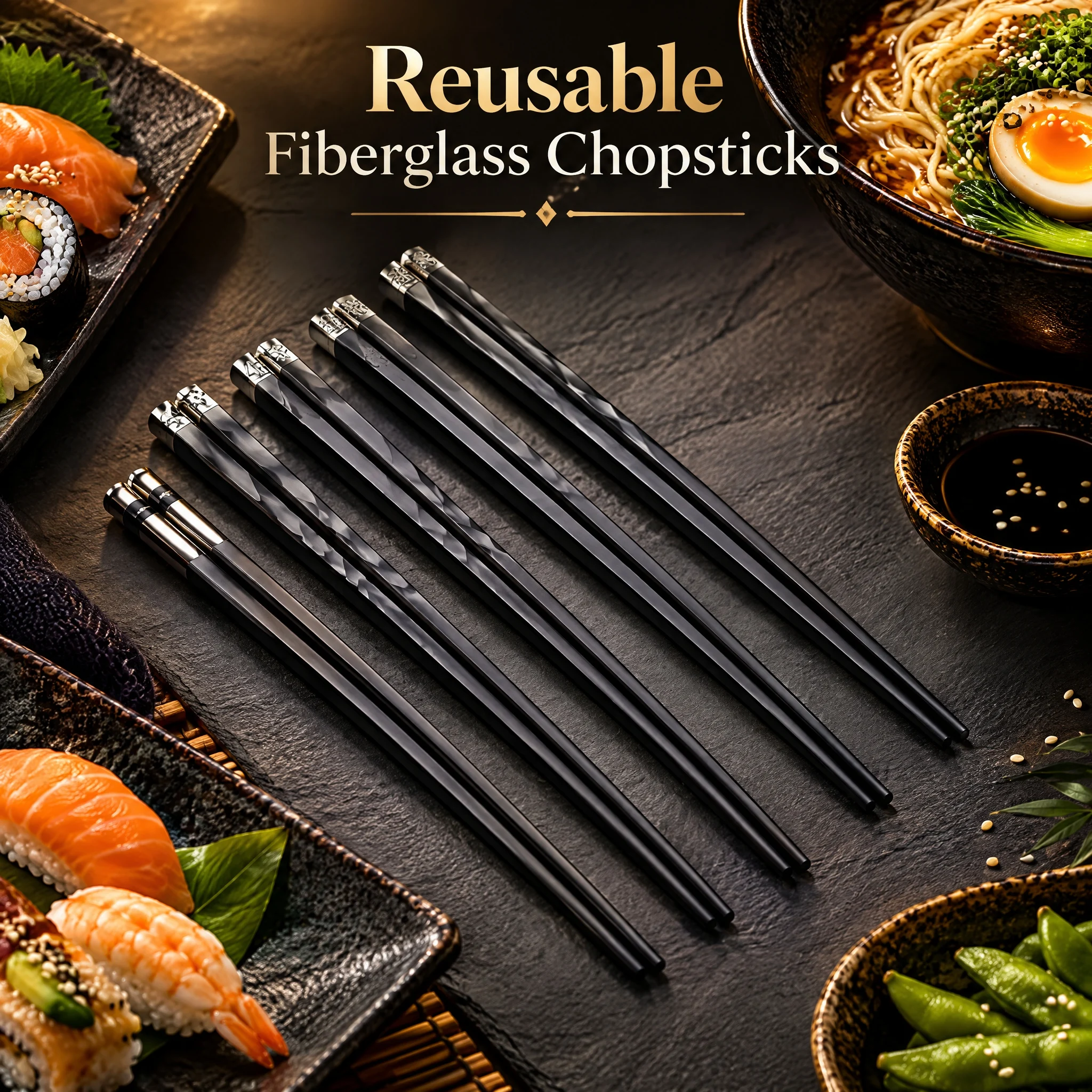 5-Pack Black Alloy Chopsticks - Super Bowl Asian Appetizer Set for Sushi & Noodle Nights.