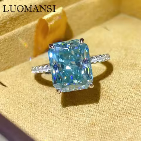 Luomansi 2CT 3CT 5 Carat Baguette Sky Blue Moissanite Ring 100% Diamond Tested - S925 Silver Women's Jewelry Party Favor