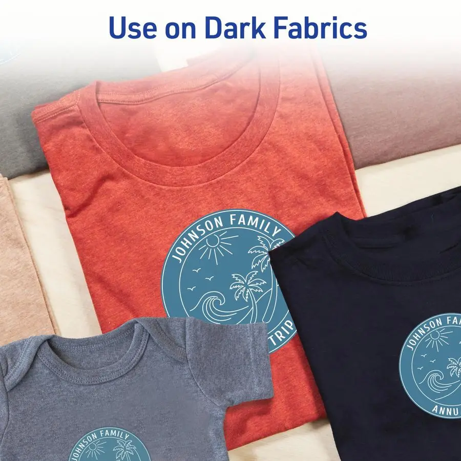 ورق نقل حراري قابل للطباعة للأقمشة الداكنة، 8.5 × 11، متوافق مع الطابعة النافثة للحبر، 30 ورقة من الحديد على ورق نقل إجمالي 6