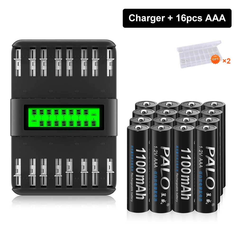 

PALO 1.2V AAA Rechargeable Battery 1100mAh AAA NIMH Batteries With 16 Slots Charger for 1.2V AA AAA C D Size NIMH NICD Battery