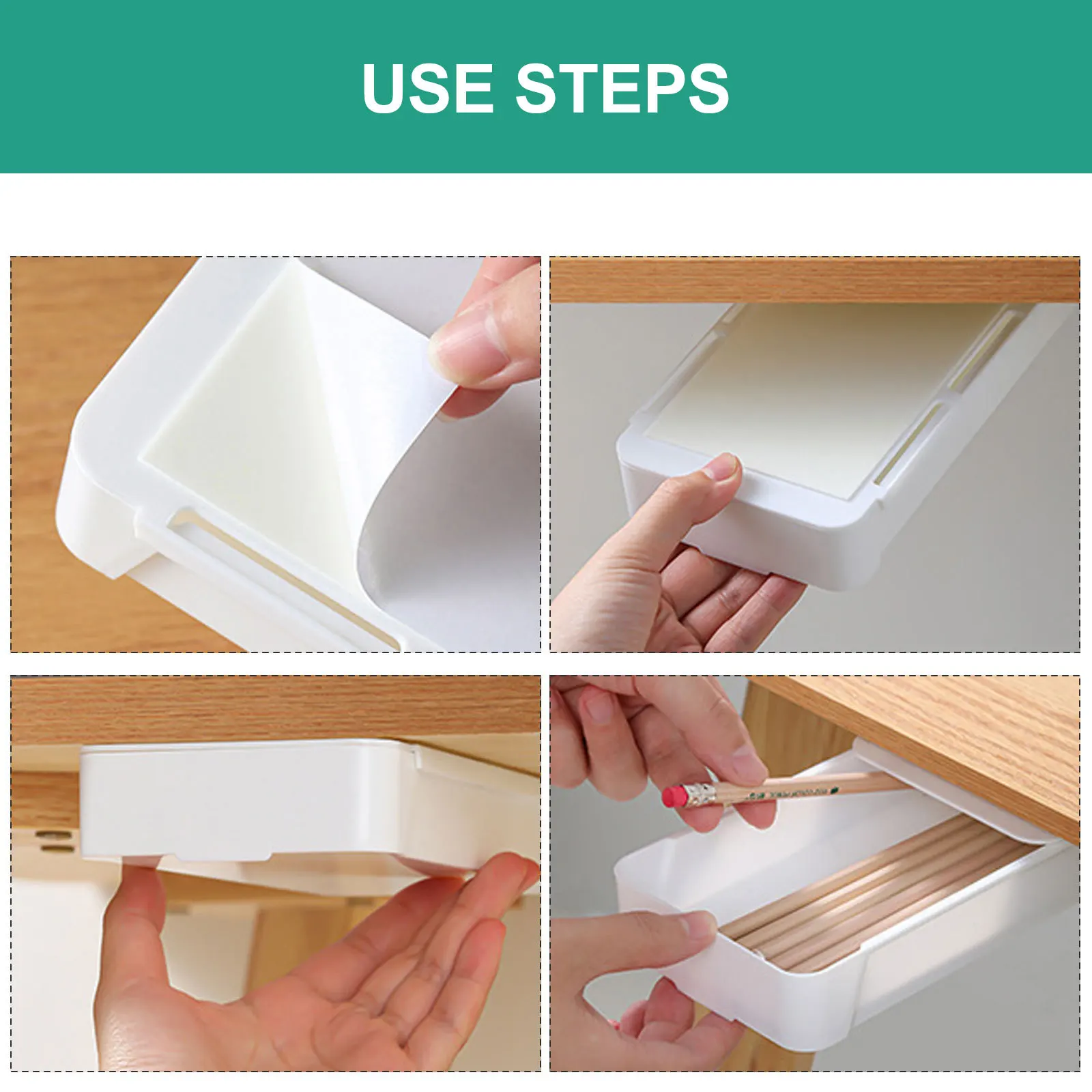 

2Pcs Under Desk Adhesive Invisible Storage Box Hidden Stationery Organizer Large Capacity for Home Office Study Bathroom