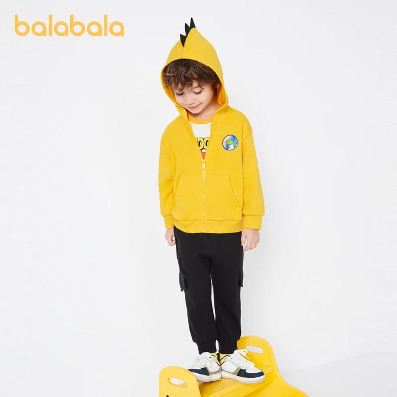 Balabala Toddler 2023 Boy Autumn Suit Cartoon Dinosaur Sweater Pants Fashion Sports Suit