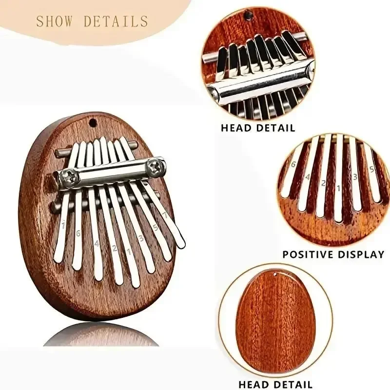 8-Tasten Mini-Kalimba-Daumenklavier aus Holz mit Umhängeband, Fingerklavier, Musikinstrument, tragbar, exquisites Geschenkset für Kinder und Erwachsene