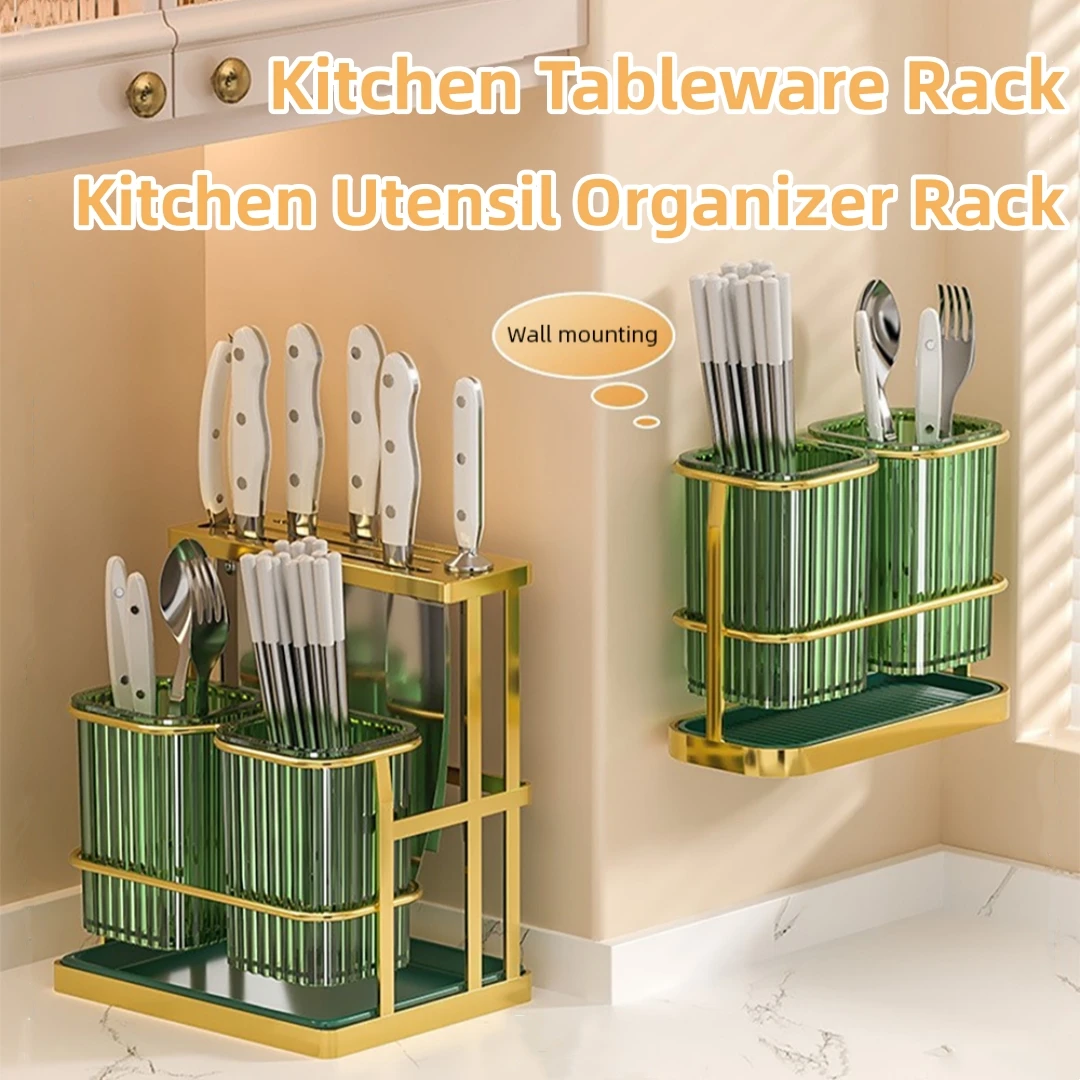 

Kitchen Chopsticks Knives and Forks Storage Rack Drainage Sink with Knife Holder Nail Free Wall Mounted Rack for Kitchen Storage