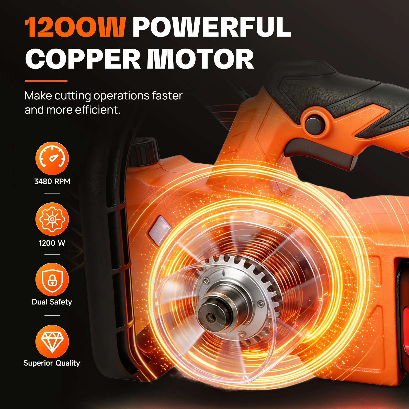 16-Inch 21V Brushless Chainsaw High-Speed 1200W 3480 RPM with 2 x 6.0Ah Batteries 3 Chains Charger for Wood Felling Cutting
