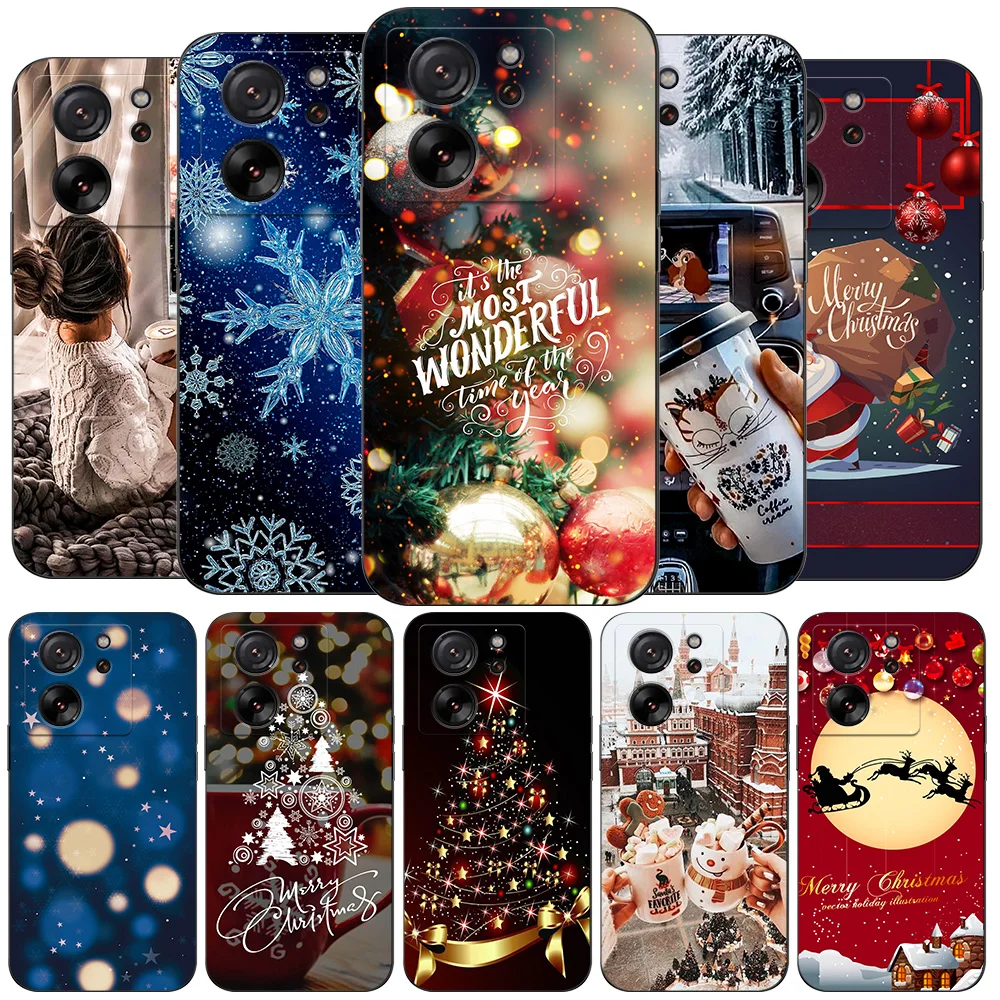 เคสสำหรับ Xiaomi 13T Pro ฝาหลังซิลิโคนเคส TPU สีดำลายหิมะคริสต์มาสฤดูหนาว
