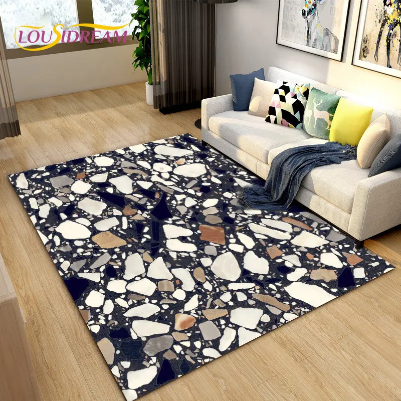 

3D Crushed Stone Path Colour Gravel Area Rug Large,Carpet Rug for Living Room Bedroom Sofa Doormat Decoration,Non-slip Floor Mat