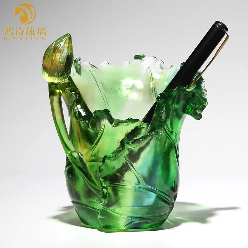 Ceramic Lotus Flower Pen Holder Glazed Leaf Design Desktop Organizer Home Office Desk Decor Creative Handicraft Gift for