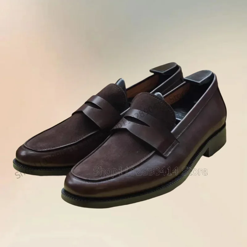 

Brown Patchwork Sewing Design Men Loafers Fashion Slip On Men Shoes Luxury Handmade Party Feast Banquet Office Men Casual Shoes