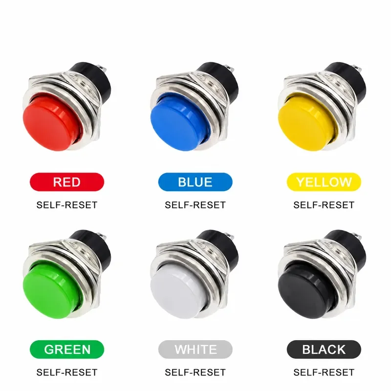 5PCS 16mm Round Momentary Switch 3A125VAC/6A125VAC DS-212 SPST Self-reset Push Button Switch