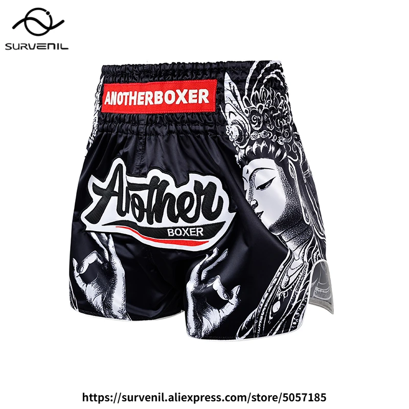 

Шорты для тайского бокса с принтом Будды, мужские, женские, молодежные, для тренировок по ММА, премиум-класса, для единоборств, кикбоксинга, бокса, черные