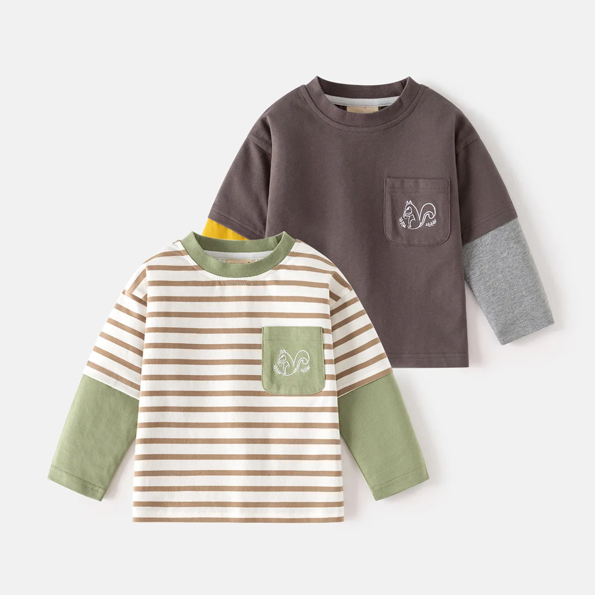 Kids Long Sleeve T Shirt Childrens Wear Baby Undershirt Boys Patch Sleeve Top Round Neck T Shirt Trendy One Piece