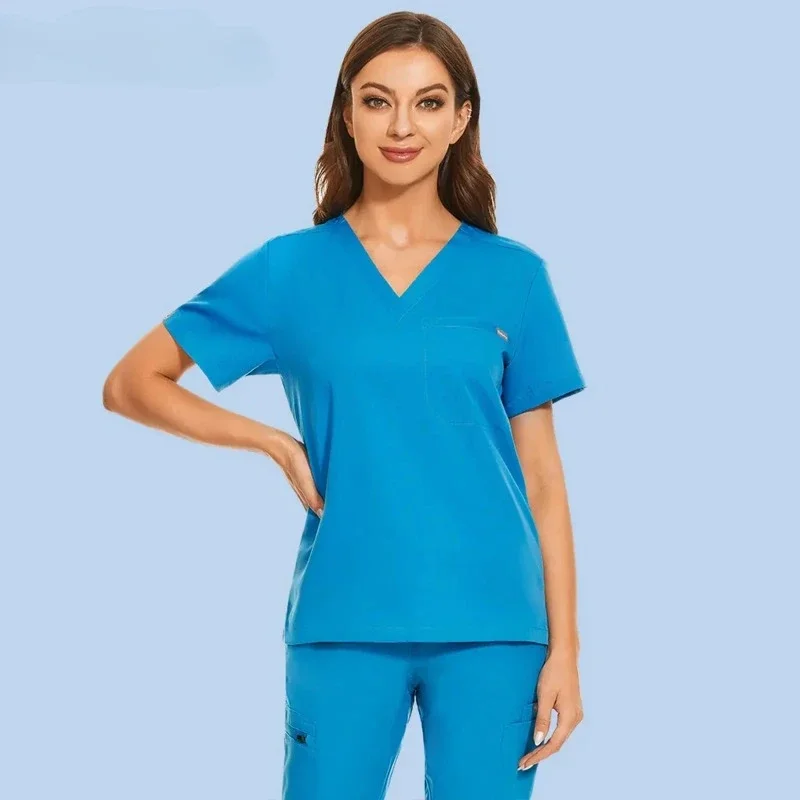 New Simple Fashion Uniform Unisex Short Sleeve Scrub Tops Dentist Working Uniform Beauty Salon Agency Scrubs Uniforms Lab Blouse