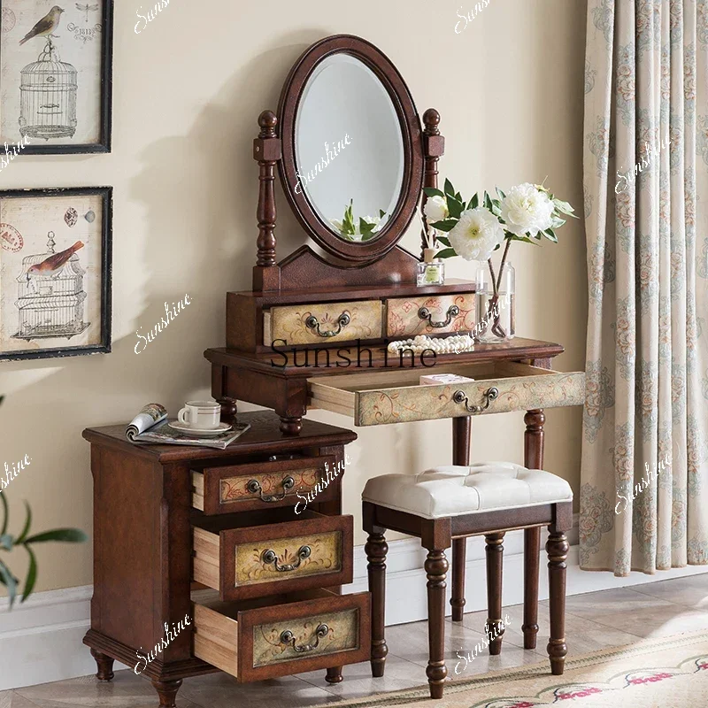 Dresser bedroom simple modern studio dressing table storage cabinet small apartment American solid wood makeup stoolP