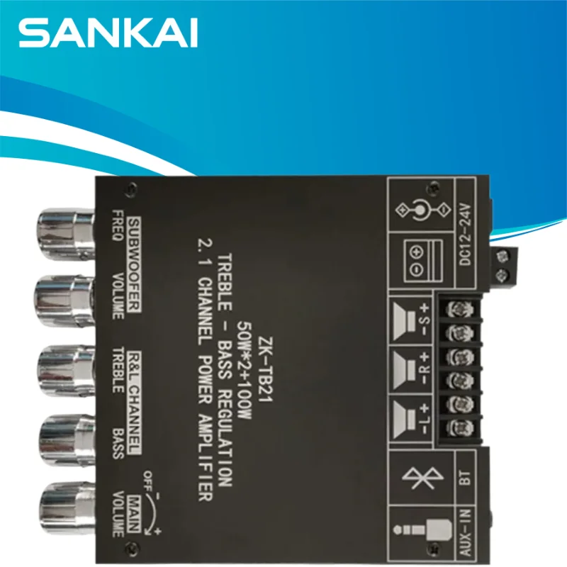 ZK-TB21 2.1CH 50W+50W+100W Bluetooth Amplifier Board, TPA3116D2, Bass/Treble Control