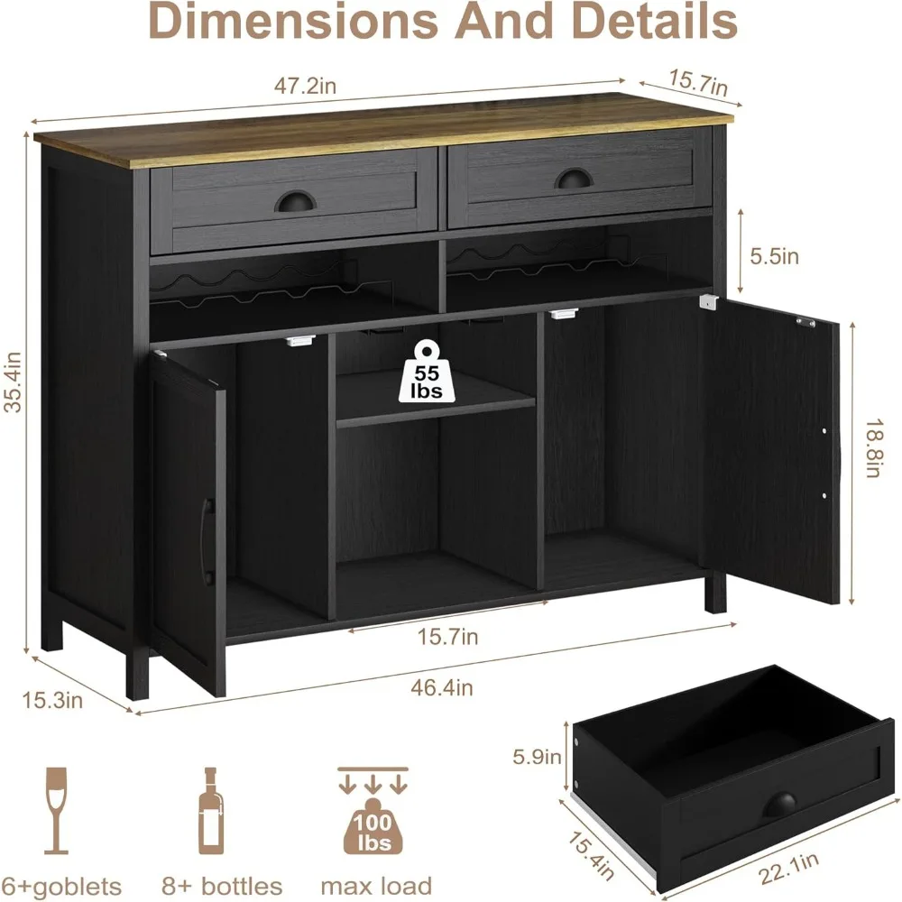 "Contemporary Multifunctional Sideboard with Wine Rack and Storage for Kitchen Dining Room or Coffee Bar"