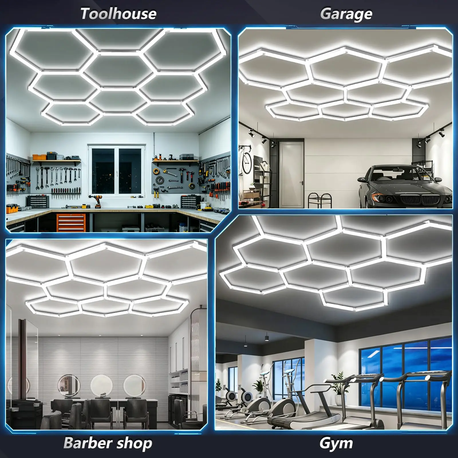IRALAN Hexagon LED Garage Ceiling Light Easy Assembly Modular Lighting For Car Beauty Shop Auto Workshop Garage Service Station